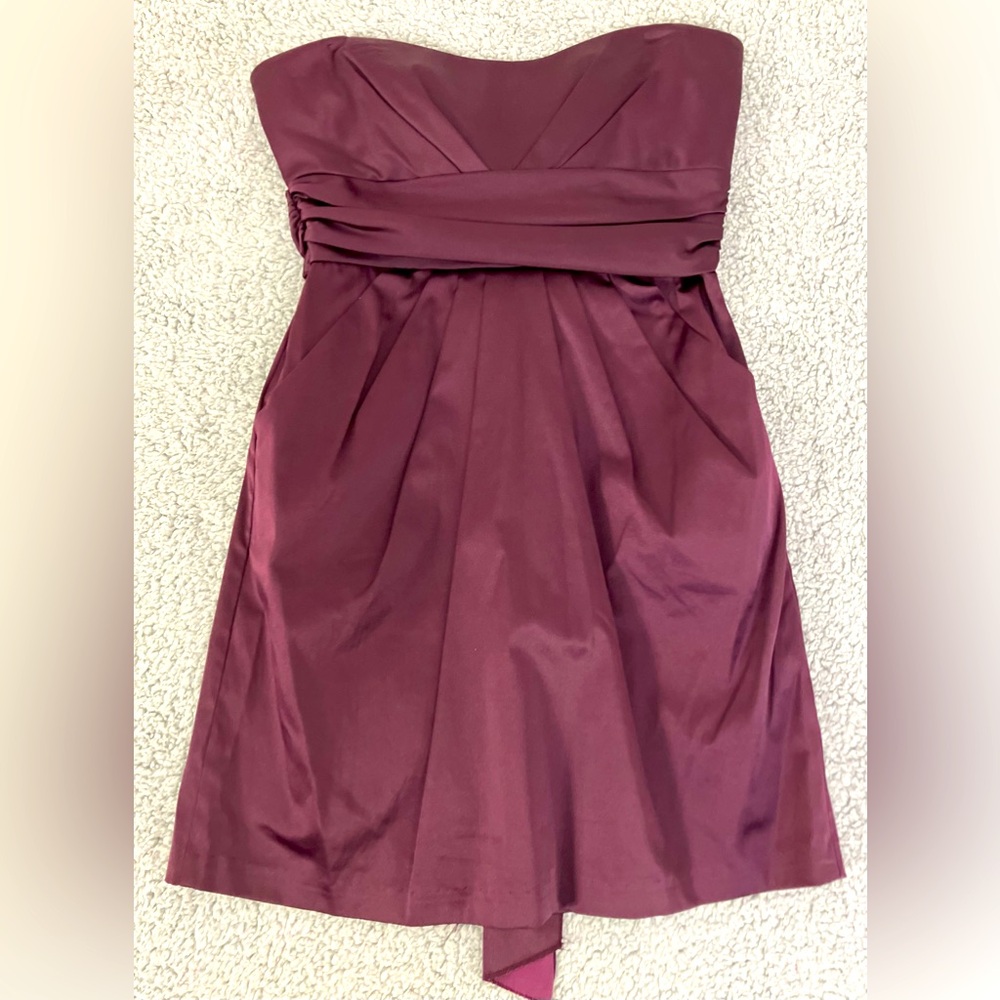 Akira Chicago Satin Strapless Dress Tie Waist Purple (Wine) Women’s Size Large